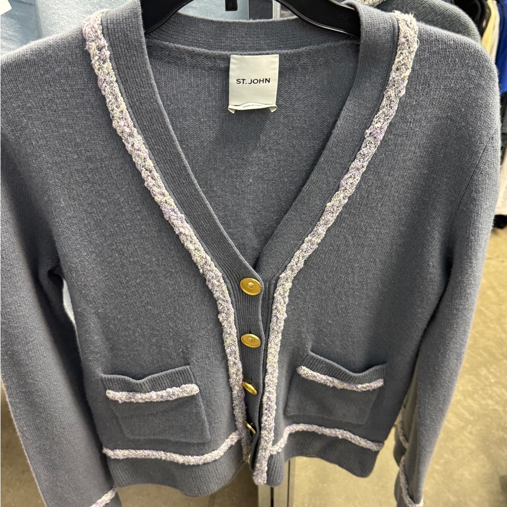 St. John Blue Cardigan with Gold Buttons